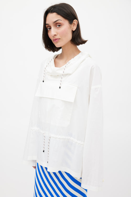 Dries Van Noten SS 2019 White Cotton Drawstring Hooded Jacket