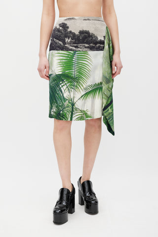 Dries Van Noten SS 2012 White & Multicolour Silk Floral Gathered Skirt