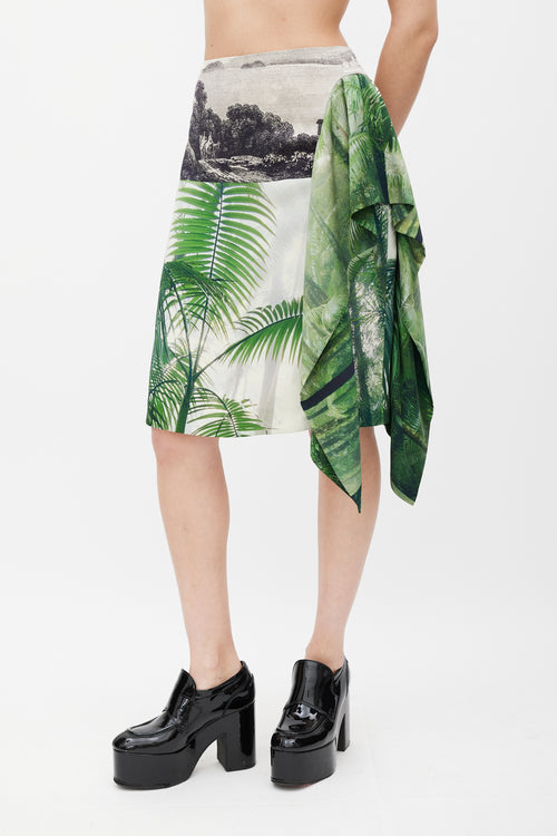 Dries Van Noten SS 2012 White & Multicolour Silk Floral Gathered Skirt