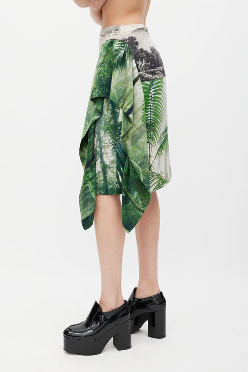 Dries Van Noten SS 2012 White & Multicolour Silk Floral Gathered Skirt
