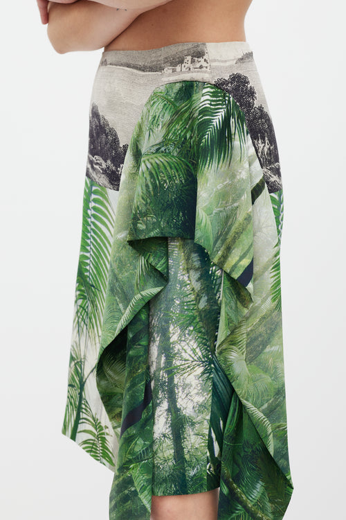 Dries Van Noten SS 2012 White & Multicolour Silk Floral Gathered Skirt