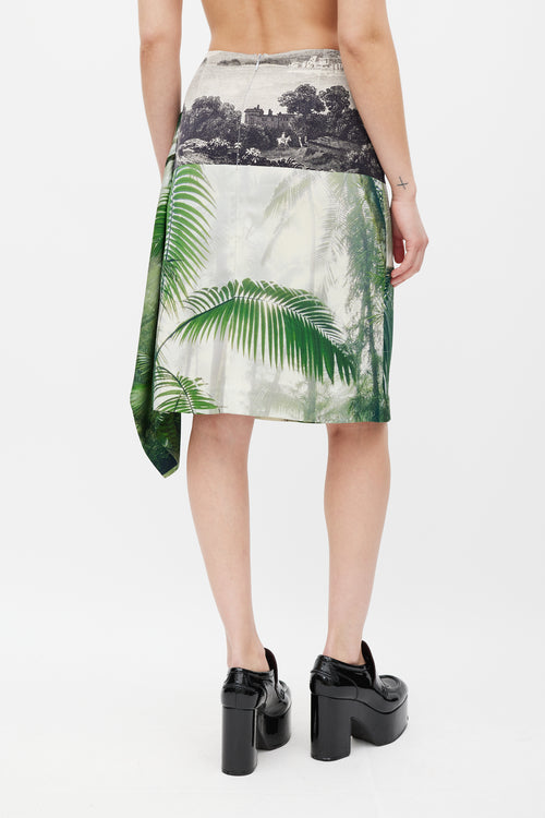 Dries Van Noten SS 2012 White & Multicolour Silk Floral Gathered Skirt