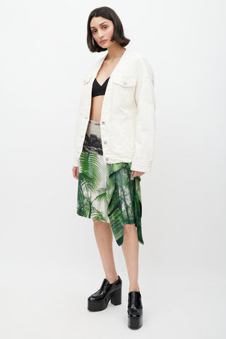 Dries Van Noten SS 2012 White & Multicolour Silk Floral Gathered Skirt