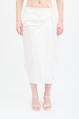 Dries Van Noten White Linen Wrap Midi Skirt