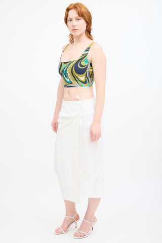 Dries Van Noten White Linen Wrap Midi Skirt