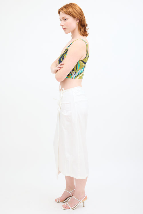 Dries Van Noten White Linen Wrap Midi Skirt