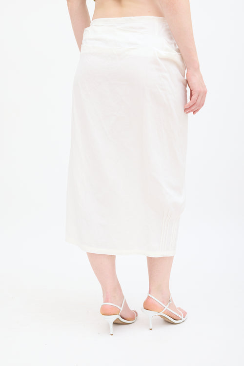 Dries Van Noten White Linen Wrap Midi Skirt