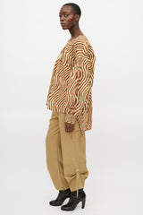 Dries Van Noten X Len Lye Yellow & Brown Striped Ruched Top