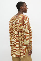 Dries Van Noten X Len Lye Yellow & Brown Striped Ruched Top
