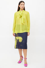 Dries Van Noten Yellow & Blue Fil Coupe Silk Shirt