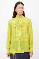 Dries Van Noten Yellow & Blue Fil Coupe Silk Shirt