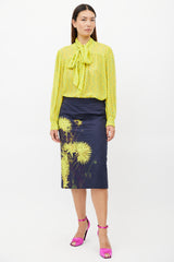 Dries Van Noten Yellow & Blue Fil Coupe Silk Shirt