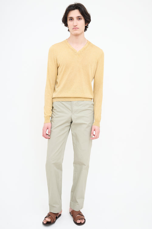 Dries Van Noten Yellow & Brown Geometric V-Neck Sweater