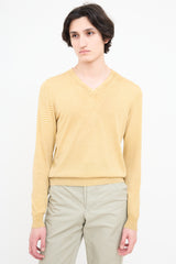 Dries Van Noten Yellow & Brown Geometric V-Neck Sweater