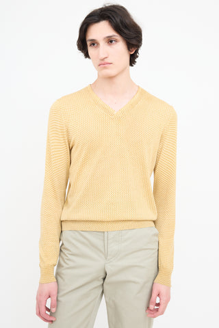 Dries Van Noten Yellow & Brown Geometric V-Neck Sweater