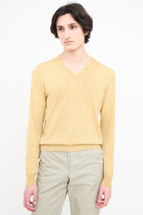 Dries Van Noten Yellow & Brown Geometric V-Neck Sweater