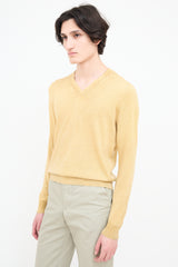 Dries Van Noten Yellow & Brown Geometric V-Neck Sweater