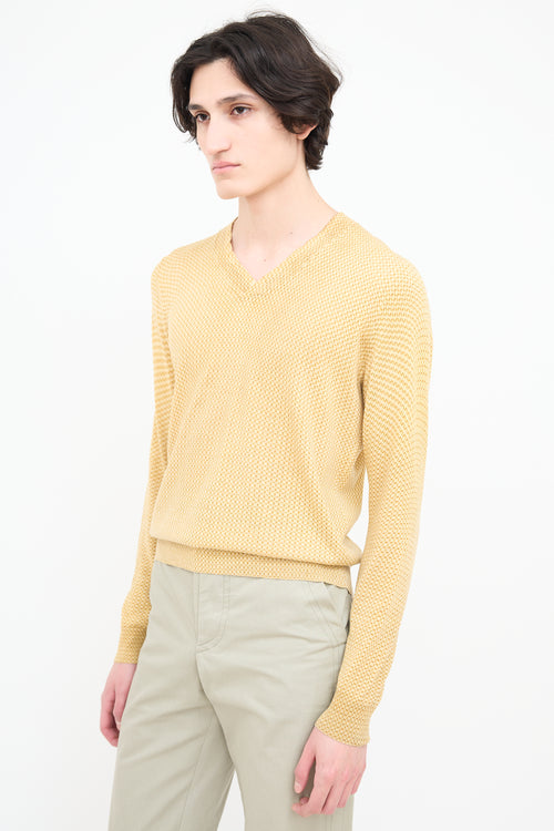 Dries Van Noten Yellow & Brown Geometric V-Neck Sweater