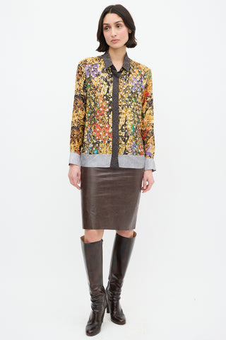 Dries Van Noten Yellow & Multi Silk Printed Embellished Shirt