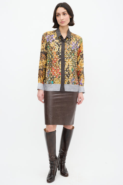 Dries Van Noten Yellow & Multi Silk Printed Embellished Shirt