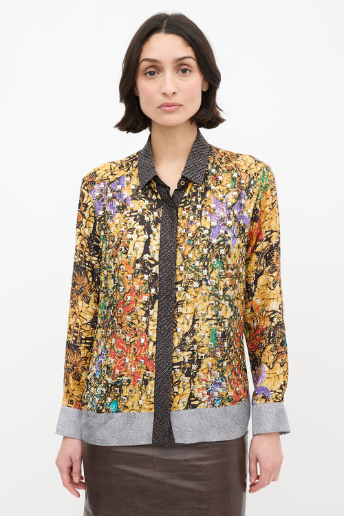 Dries Van Noten Yellow & Multi Silk Printed Embellished Shirt