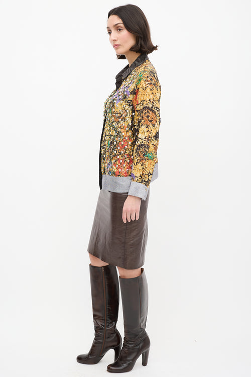 Dries Van Noten Yellow & Multi Silk Printed Embellished Shirt