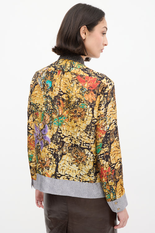 Dries Van Noten Yellow & Multi Silk Printed Embellished Shirt