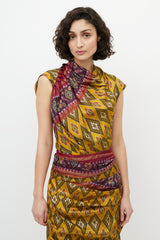 Dries Van Noten Yellow & Red Silk Pleated Geometric Dress