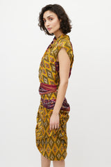 Dries Van Noten Yellow & Red Silk Pleated Geometric Dress