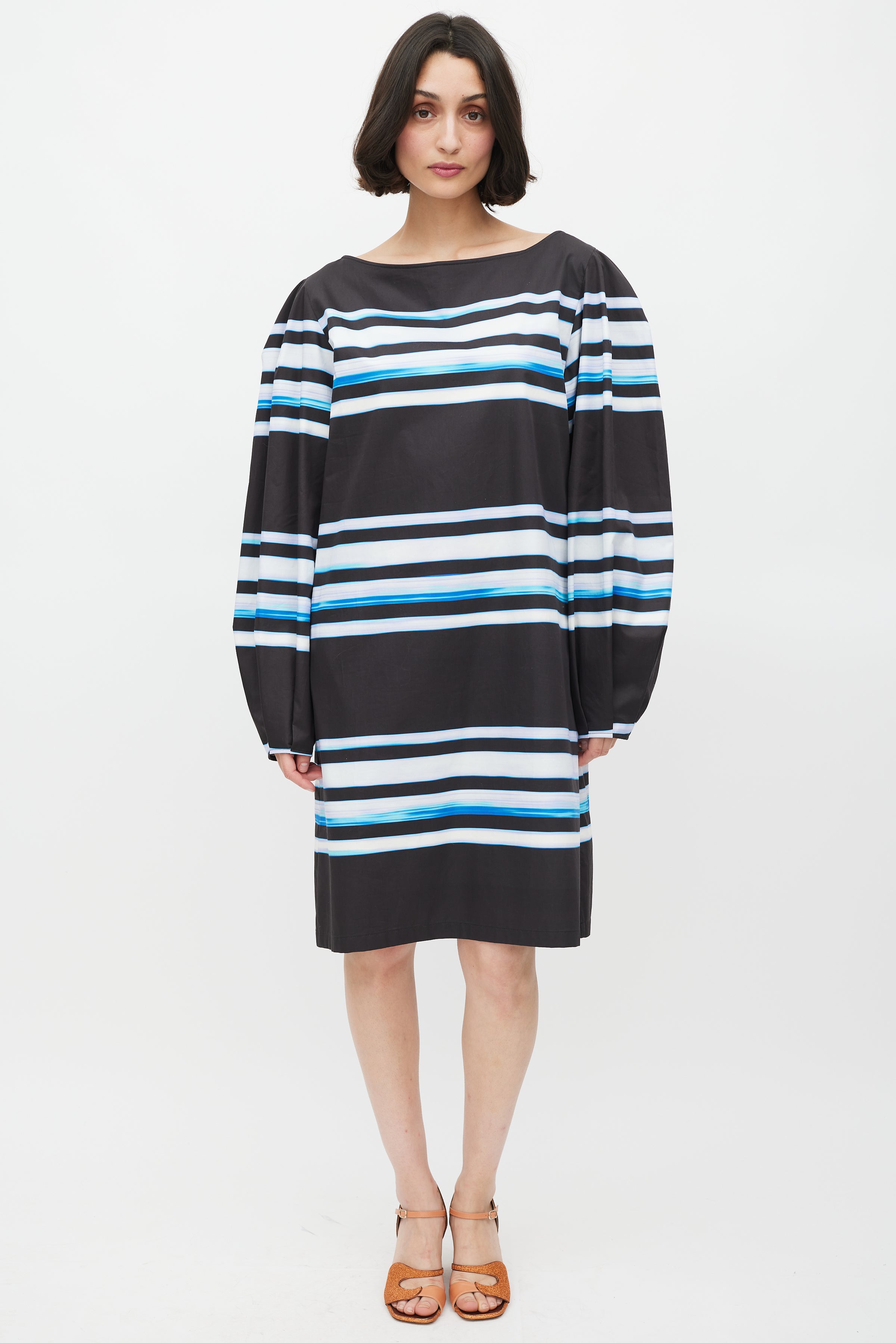 striped dress black and blue Dries Van Noten // x Len Lye SS 2021 Black & Blue Striped Dress – VSP Consignment