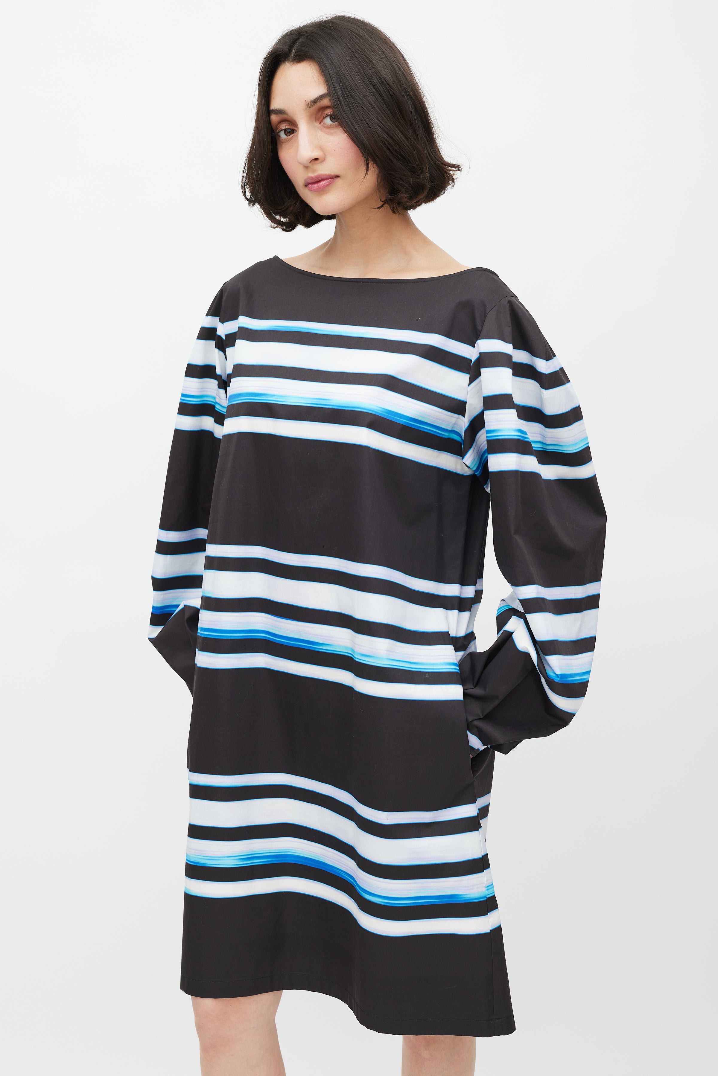 Dries Van Noten // x Len Lye SS 2021 Black & Blue Striped Dress VSP Consignment Dries Van Noten // x Len Lye SS 2021 Black & Blue Striped Dress VSP Consignment