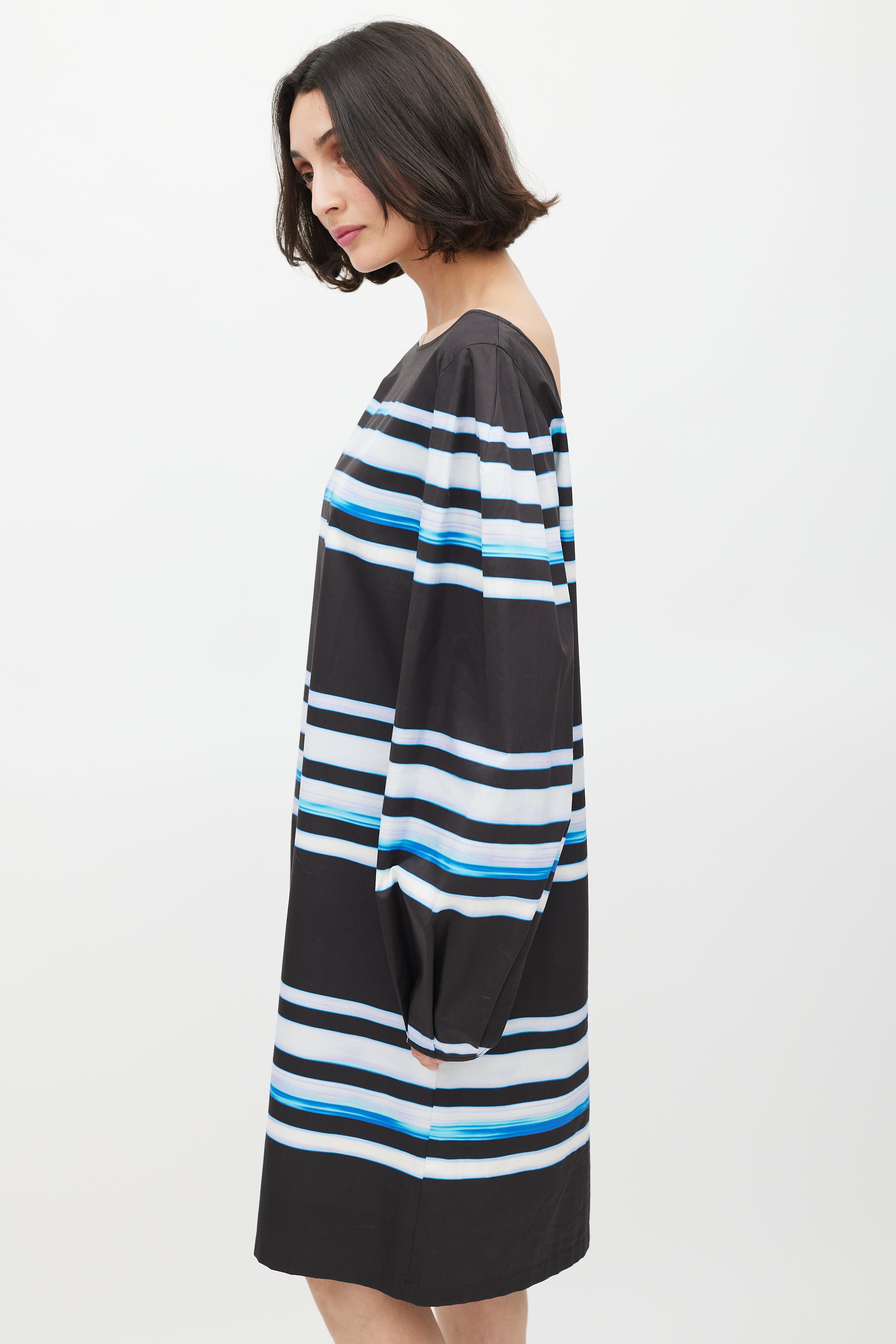 striped dress black and blue Dries Van Noten // x Len Lye SS 2021 Black & Blue Striped Dress – VSP Consignment