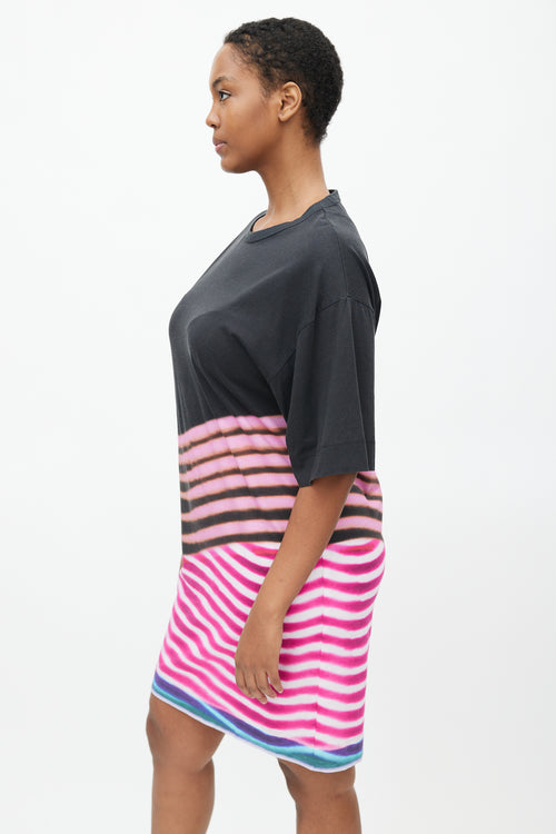 Dries Van Noten x Len Lye SS 2021 Black & Multi Stripe T-Shirt Dress
