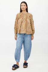 Dries Van Noten x Len Lye Yellow & Brown Wave Print Smocked Top