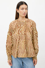 Dries Van Noten // x Len Lye Yellow & Brown Wave Print Smocked Top 