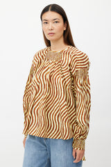 Dries Van Noten x Len Lye Yellow & Brown Wave Print Smocked Top
