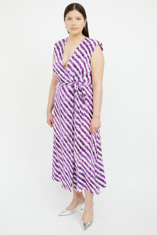 Dries Van Noten Purple & White Striped Wrap Dress