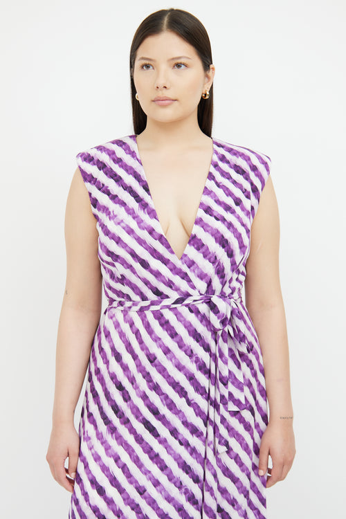 Dries Van Noten Purple & White Striped Wrap Dress