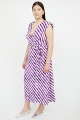 Dries Van Noten Purple & White Striped Wrap Dress