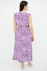 Dries Van Noten Purple & White Striped Wrap Dress