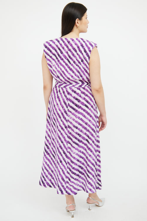 Dries Van Noten Purple & White Striped Wrap Dress