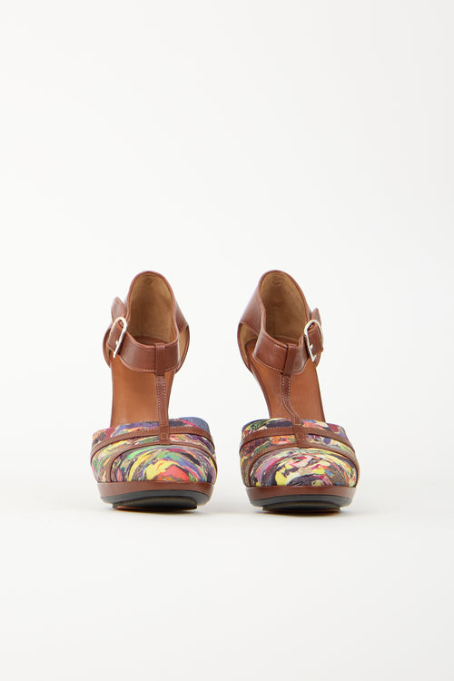Dries Van Noten Abstract Printed T-Strap Heel