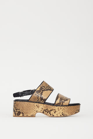 Dries Van Noten Beige & Brown Embossed Leather Platform Sandal