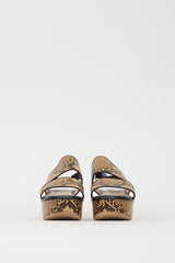 Dries Van Noten Beige & Brown Embossed Leather Platform Sandal