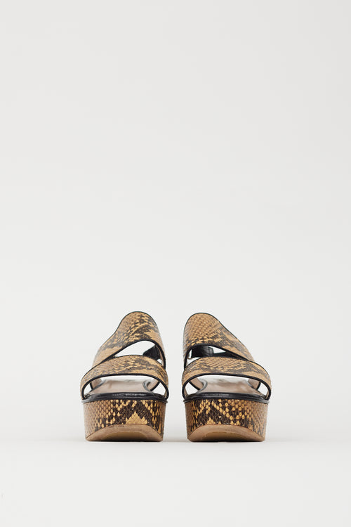 Dries Van Noten Beige & Brown Embossed Leather Platform Sandal