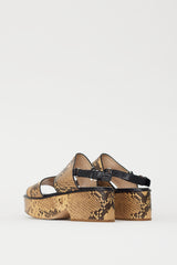 Dries Van Noten Beige & Brown Embossed Leather Platform Sandal