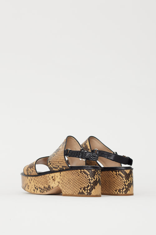 Dries Van Noten Beige & Brown Embossed Leather Platform Sandal