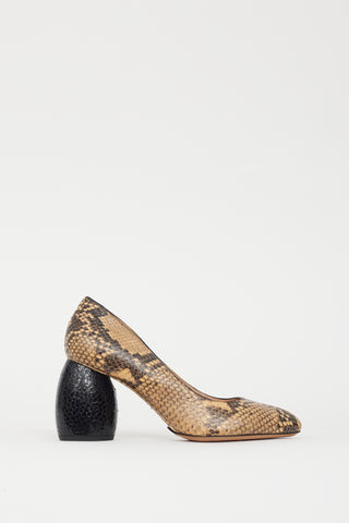 Dries Van Noten Beige & Brown Embossed Leather Pump