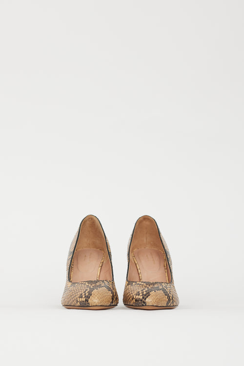 Dries Van Noten Beige & Brown Embossed Leather Pump