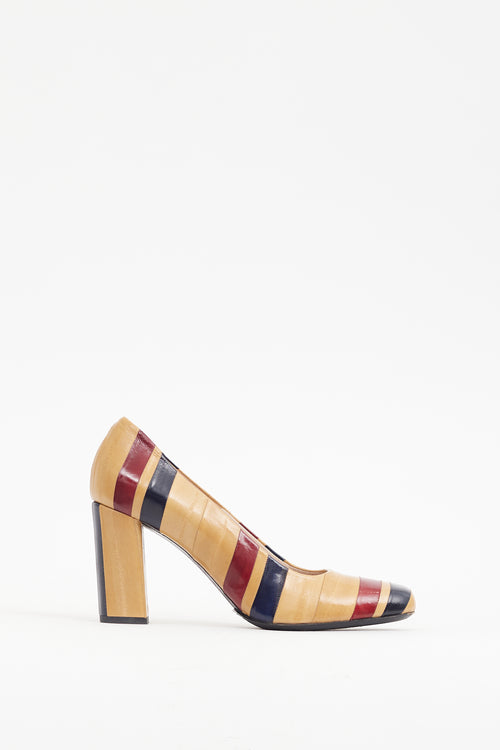 Dries Van Noten Beige & Multicolour Leather Panelled Heel
